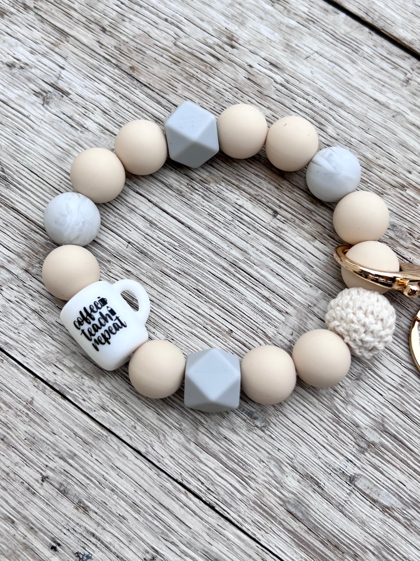 “COFFEE, TEACH, REPEAT” Silicone Beads Wristlet Blank