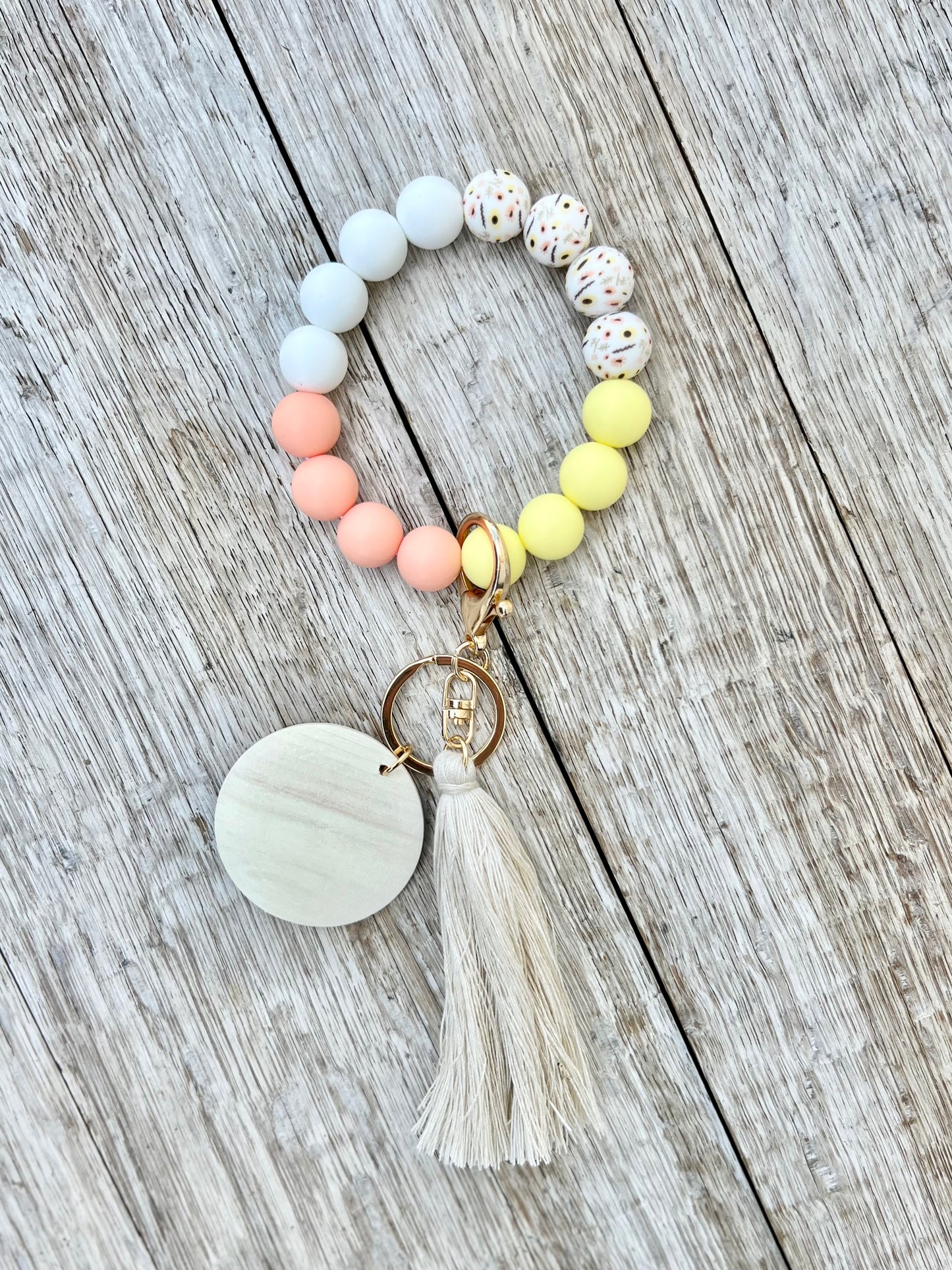 Yellow & Peach Daisy Silicone Bead Wristlet