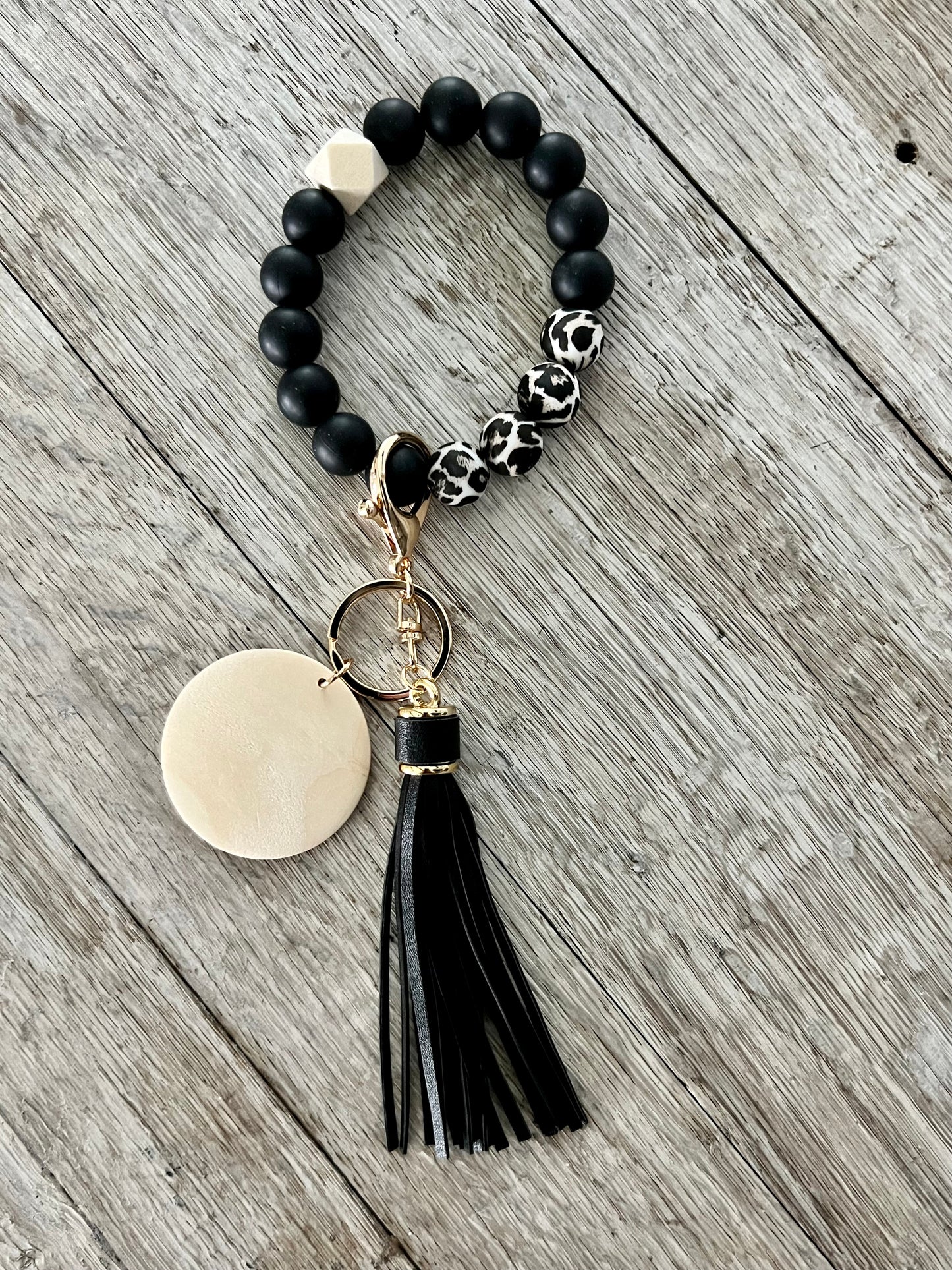 Black Leopard Silicone Beads Wristlet Blank