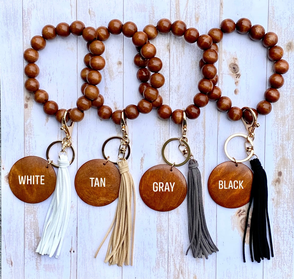 Wooden Beads Wristlet - Suede Tassel Blank