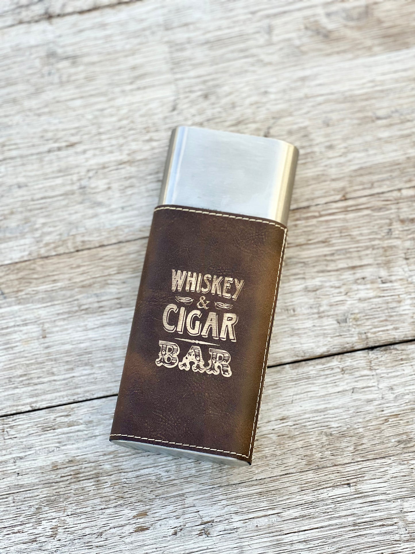 Laserable Leatherette Cigar Case w/Flask