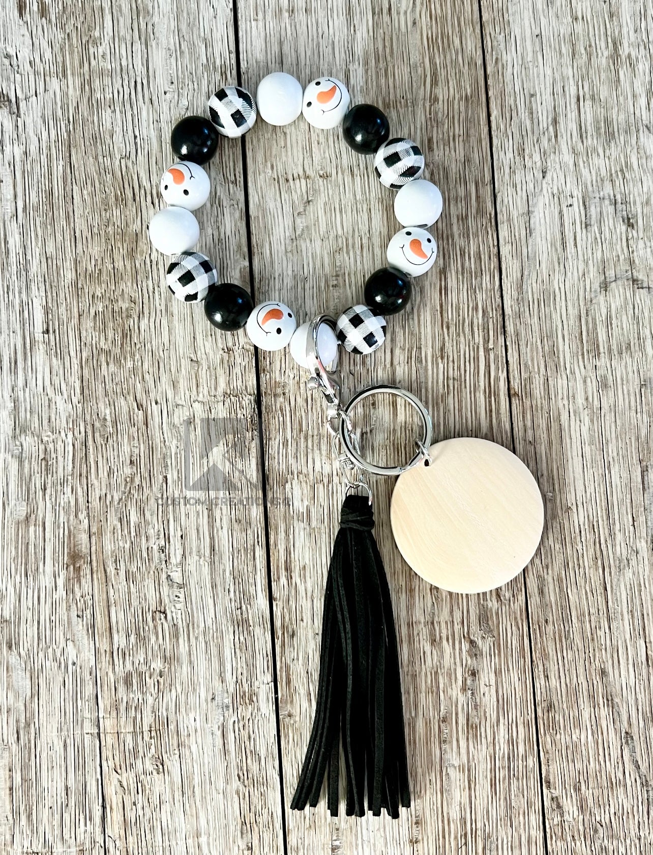 ⛄️ SNOWMAN Wooden Bead Wristlet - Suede Tassel