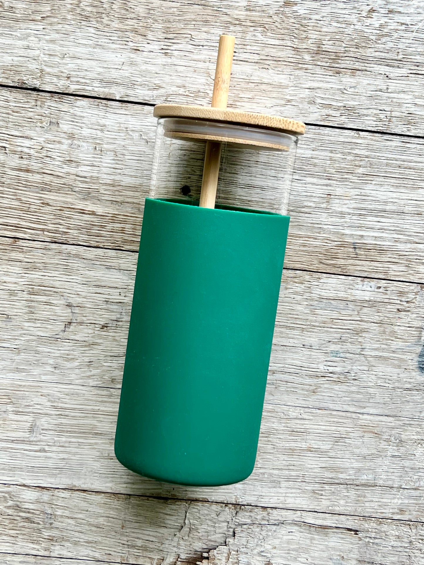 DISCONTINUED: Glass Tumbler w/Silicone Sleeve + Bamboo Lid/Straw