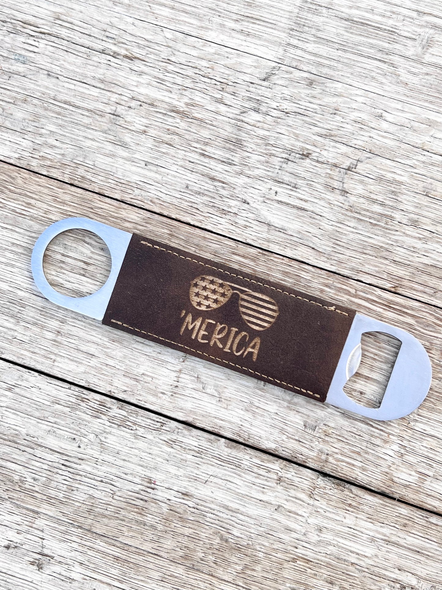 Laserable Leatherette/Cork Paddle Style Bottle Opener