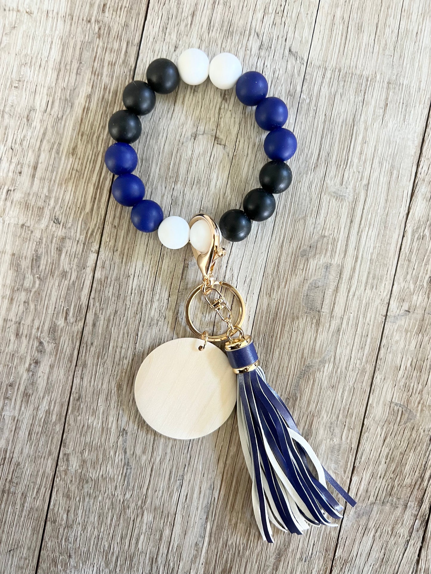 BLUE (black and white) Silicone Bead Wristlet Blank