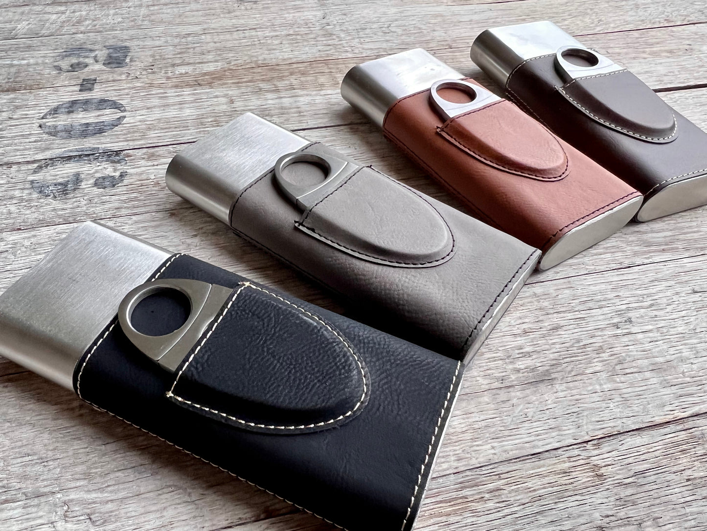 Laserable Leatherette Cigar Case w/Flask