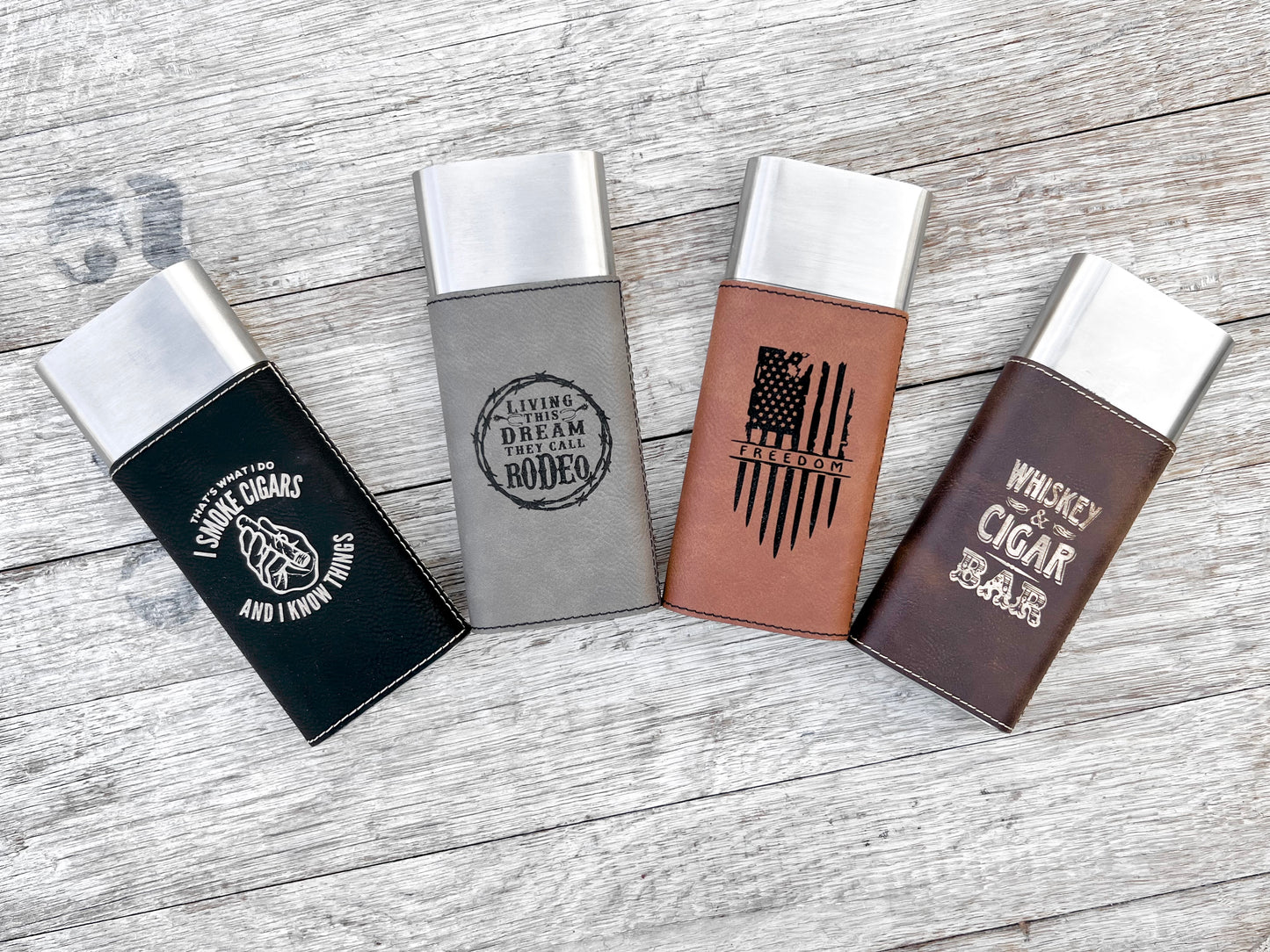 Laserable Leatherette Cigar Case w/Flask