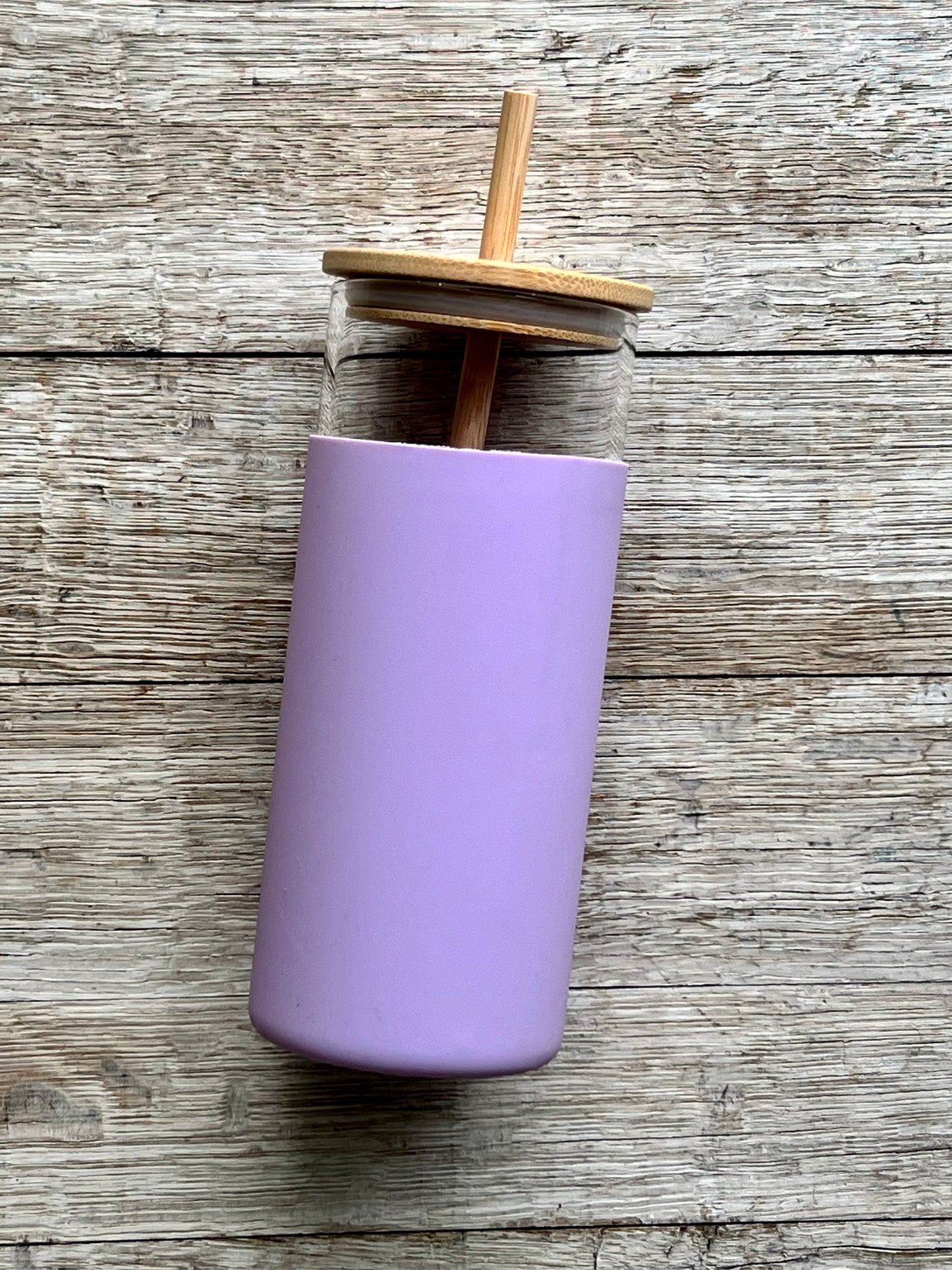 DISCONTINUED: Glass Tumbler w/Silicone Sleeve + Bamboo Lid/Straw