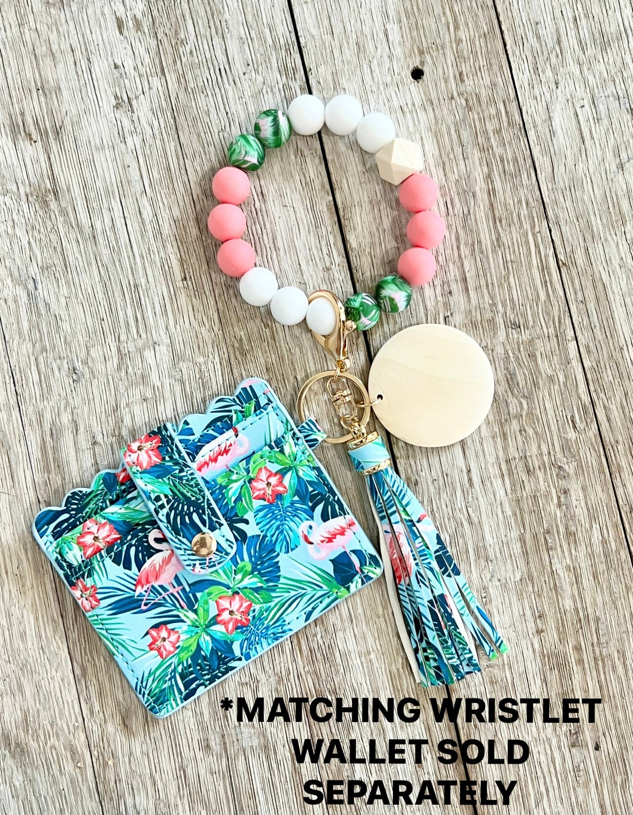 Tropical Flamingo Silicone Bead Wristlet