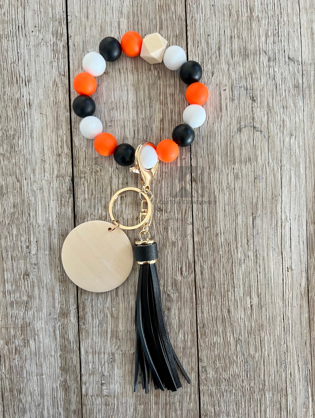 ORANGE (black and white) Silicone Bead Wristlet Blank