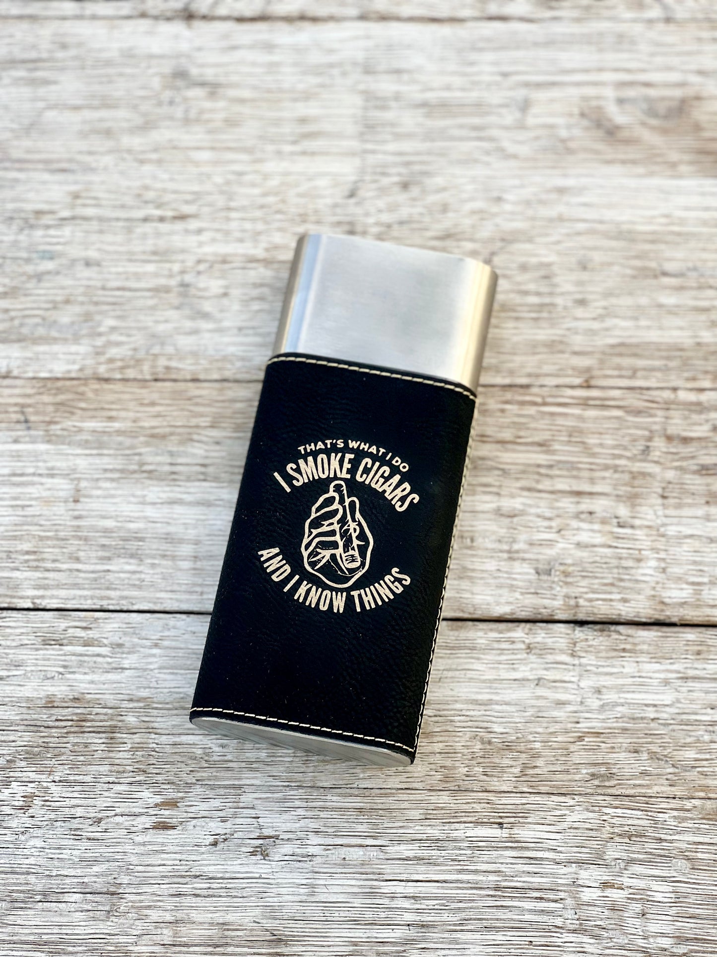 Laserable Leatherette Cigar Case w/Flask