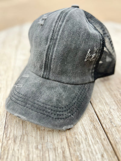 Criss-Cross Distressed Ponytail Hat