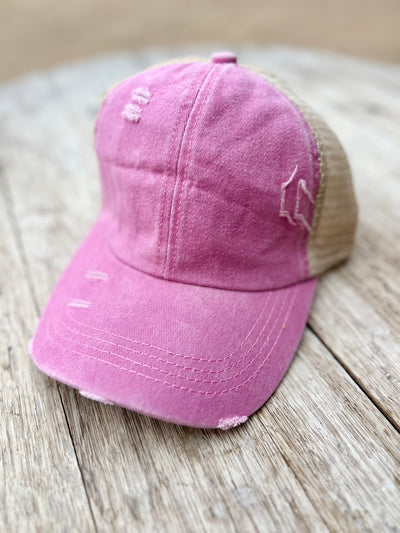 Criss-Cross Distressed Ponytail Hat