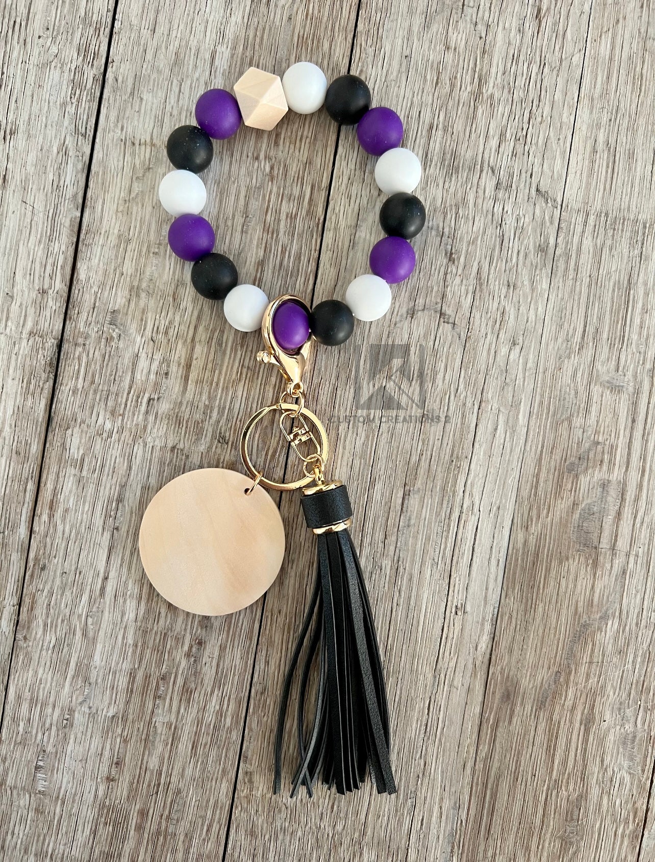 PURPLE (black and white) Silicone Bead Wristlet Blank