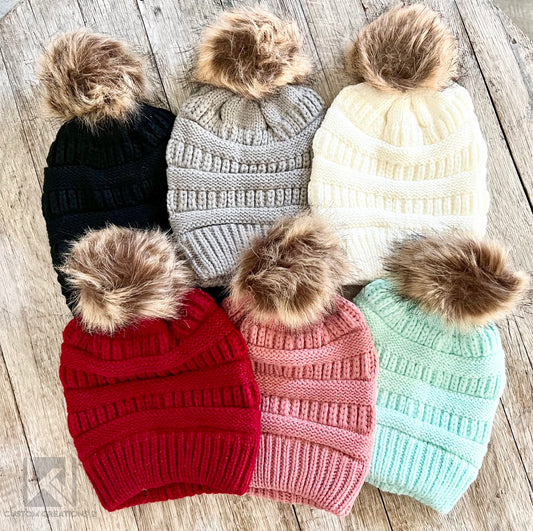 YOUTH GIRLS - Faux Fur Pom Beanie
