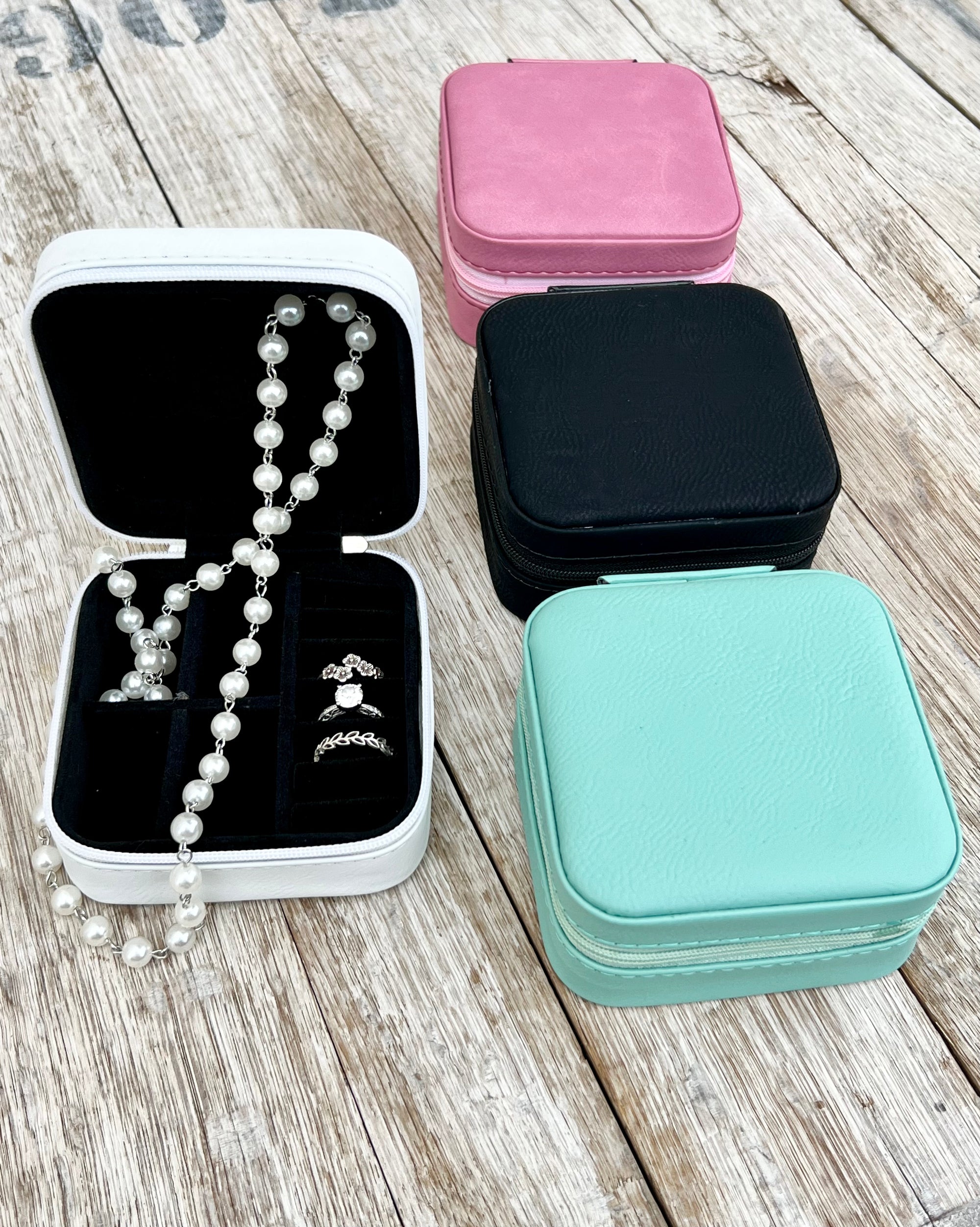 Custom Interlocking Monogram Travel Jewelry Box - Leather