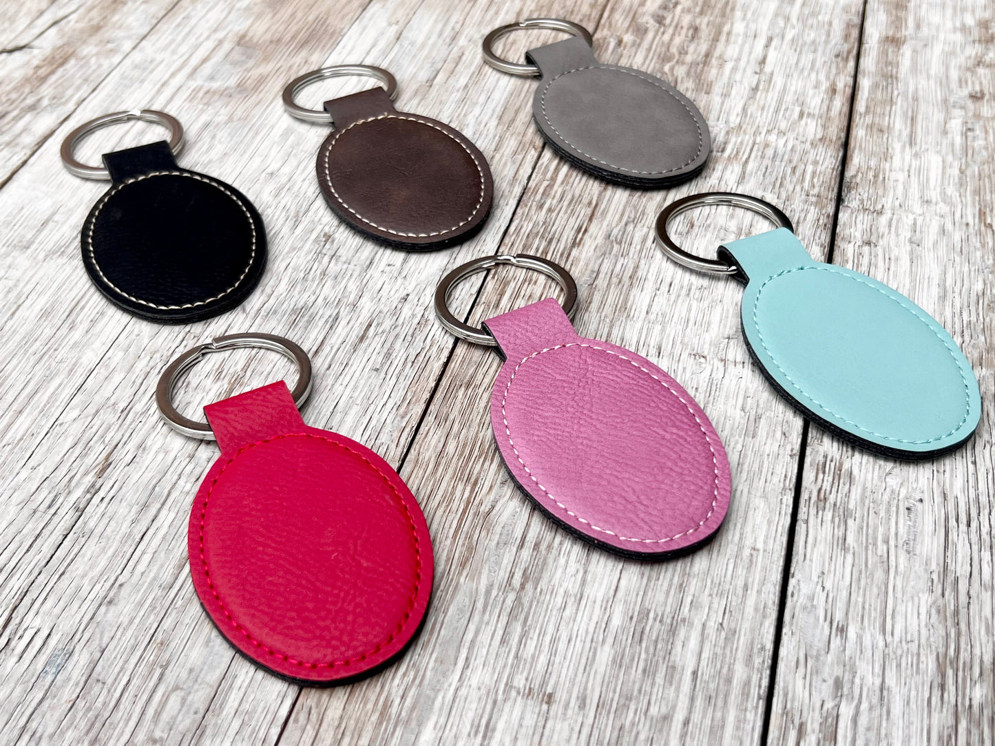 Laserable Leatherette Oval Keychain
