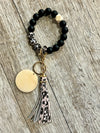 Leopard Silicone Beads Wristlet - Leopard Faux Leather Tassel